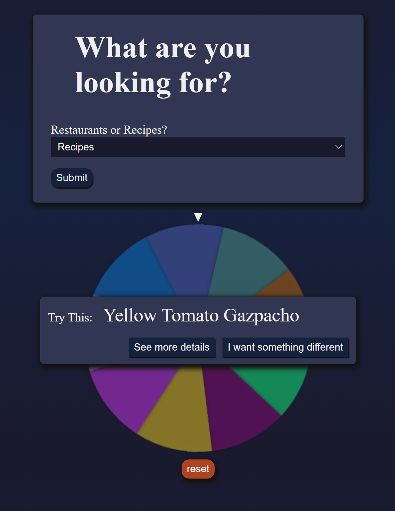 What's For Dinner app home page screen shot